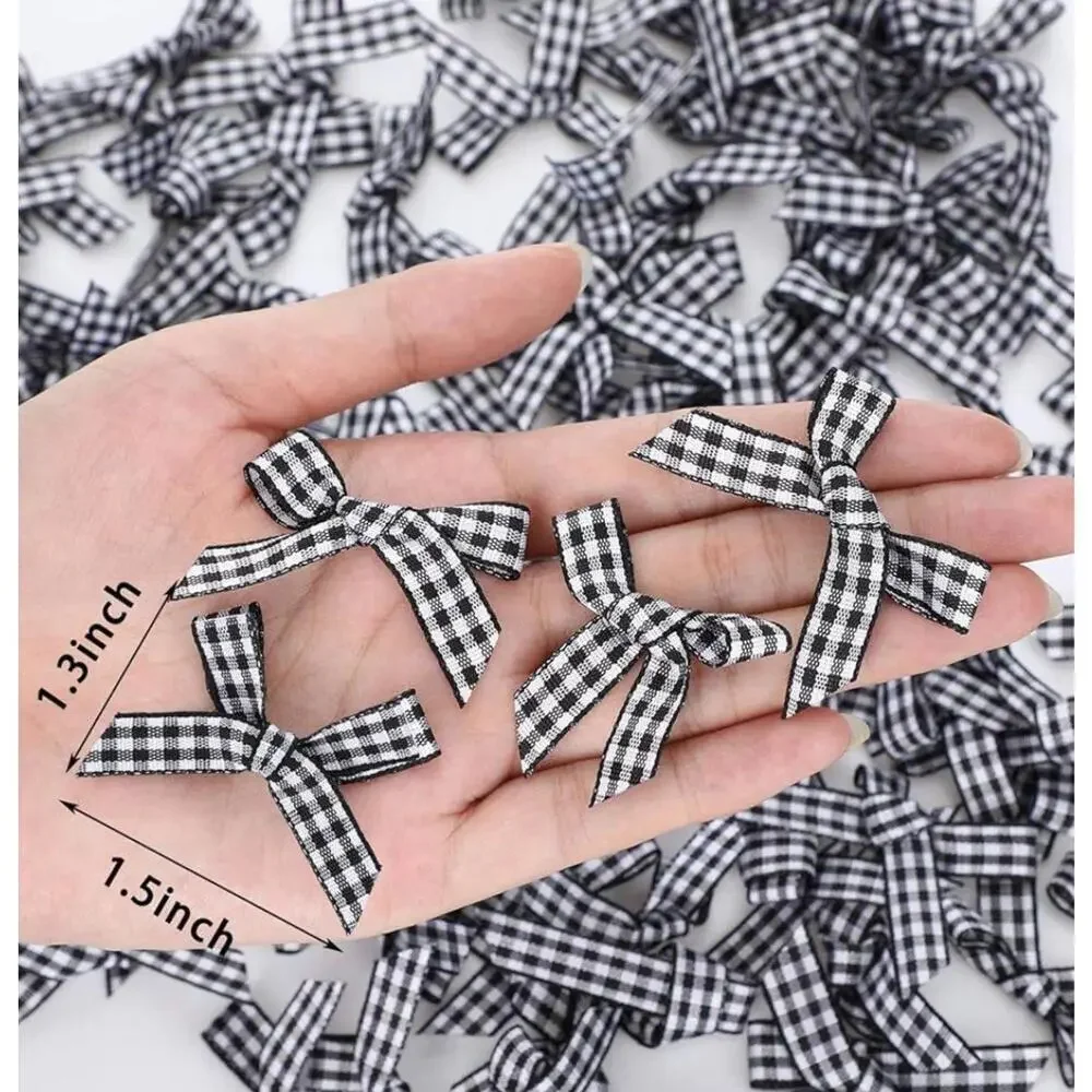 Gingham Mini Christmas Plaid Bows Holiday Decorative Bows - 25 Piece Set